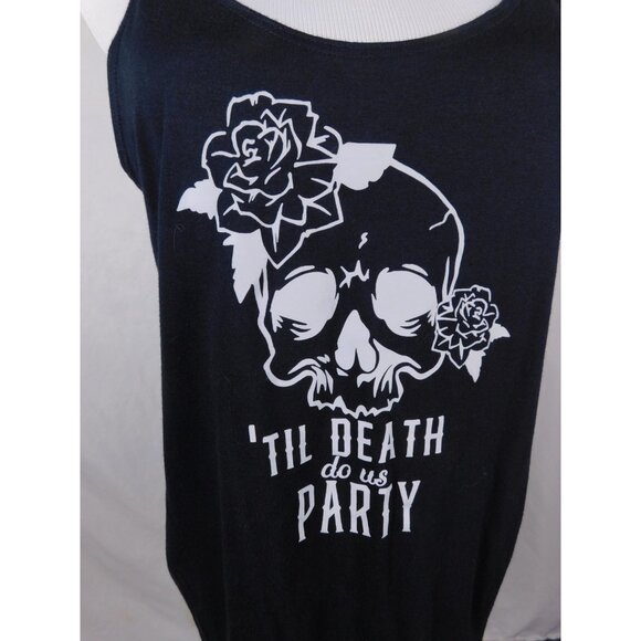 'Til Death Do Us Party Tank Top Womens Small Black Skull Rose Graphic Sleeveless - Picture 2 of 9